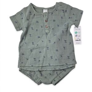 NWT Carter's Just One You 9M Sage Green Gauze Palm Tree Henley & Short Set